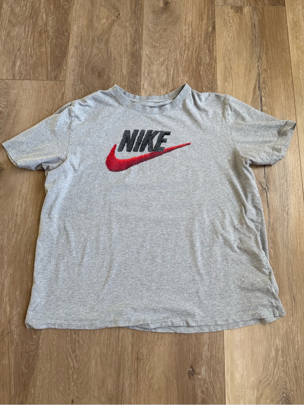 Nike Light Gray Short Sleeve Tee with Red Swoosh